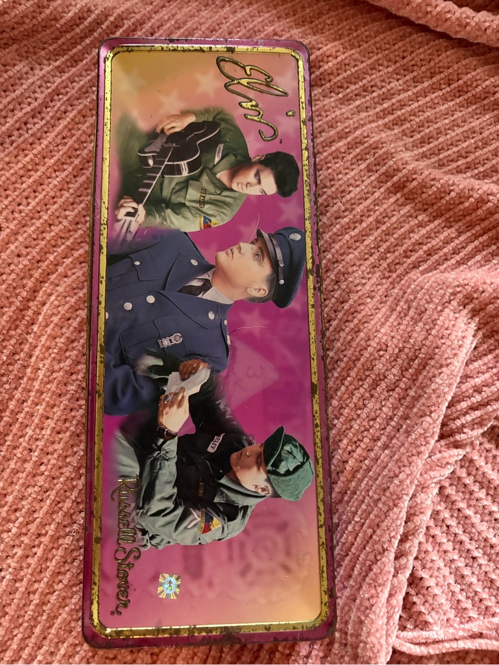 Elvis Tin Keepsake Box - Pink and Gold Military Portraits